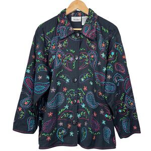 Units Jacket‎ Embroidered Floral Paisley Linen/Cotton 1X Classic Boho Vtg Retro